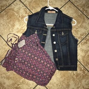 Two items: midi dress and short sleeve jean jacket